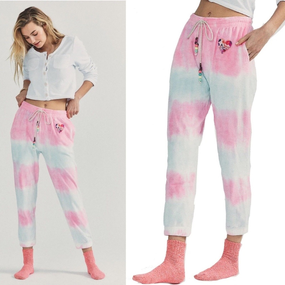 LoveShackFancy Santinella Terry Cloth Jogger Sweatpants Cherry Fizz sz S